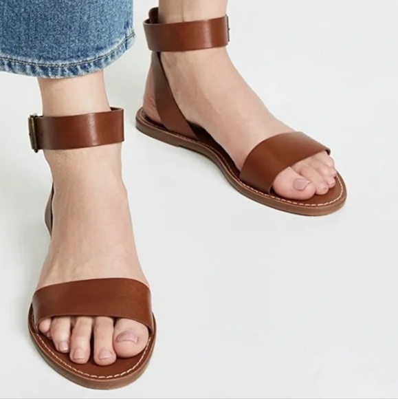 Madewell The Boardwalk Leather Flat Ankle Srap Brown Sandals NWT Unworn size 7 - Picture 1 of 3